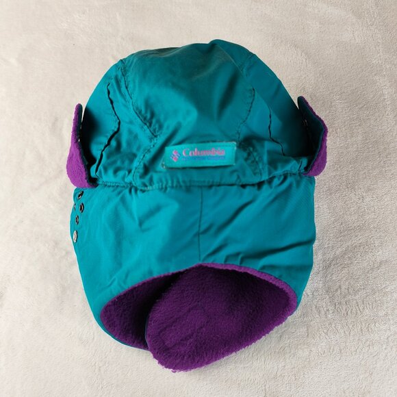 Vintage 90s Columbia Trapper Hat Teal Purple Ear Flap Vented Made in USA - Picture 5 of 6